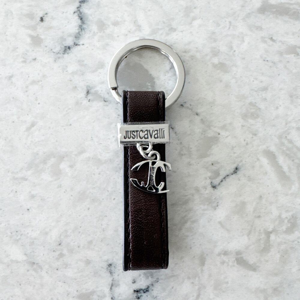Just Cavalli‎ Leather Keychain Unisex One Size Brown Logo Anchor Charm